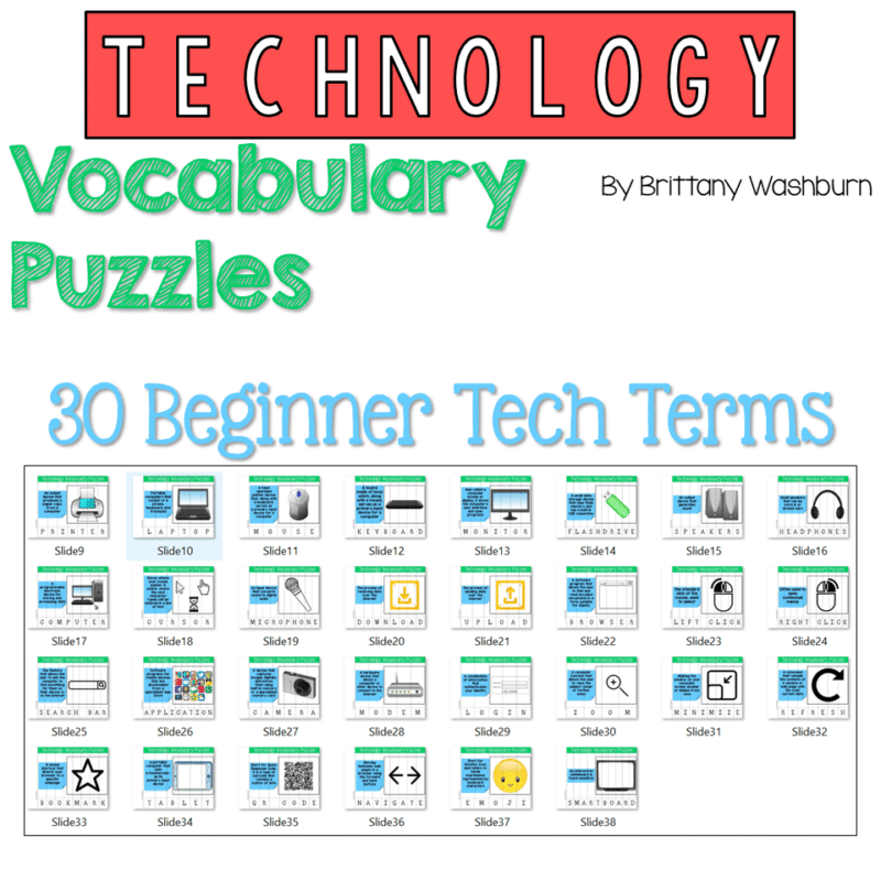 Technology Vocabulary Puzzles Printable and Digital Options