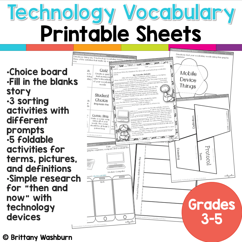 technology vocabulary worksheets 3 5 technology curriculum
