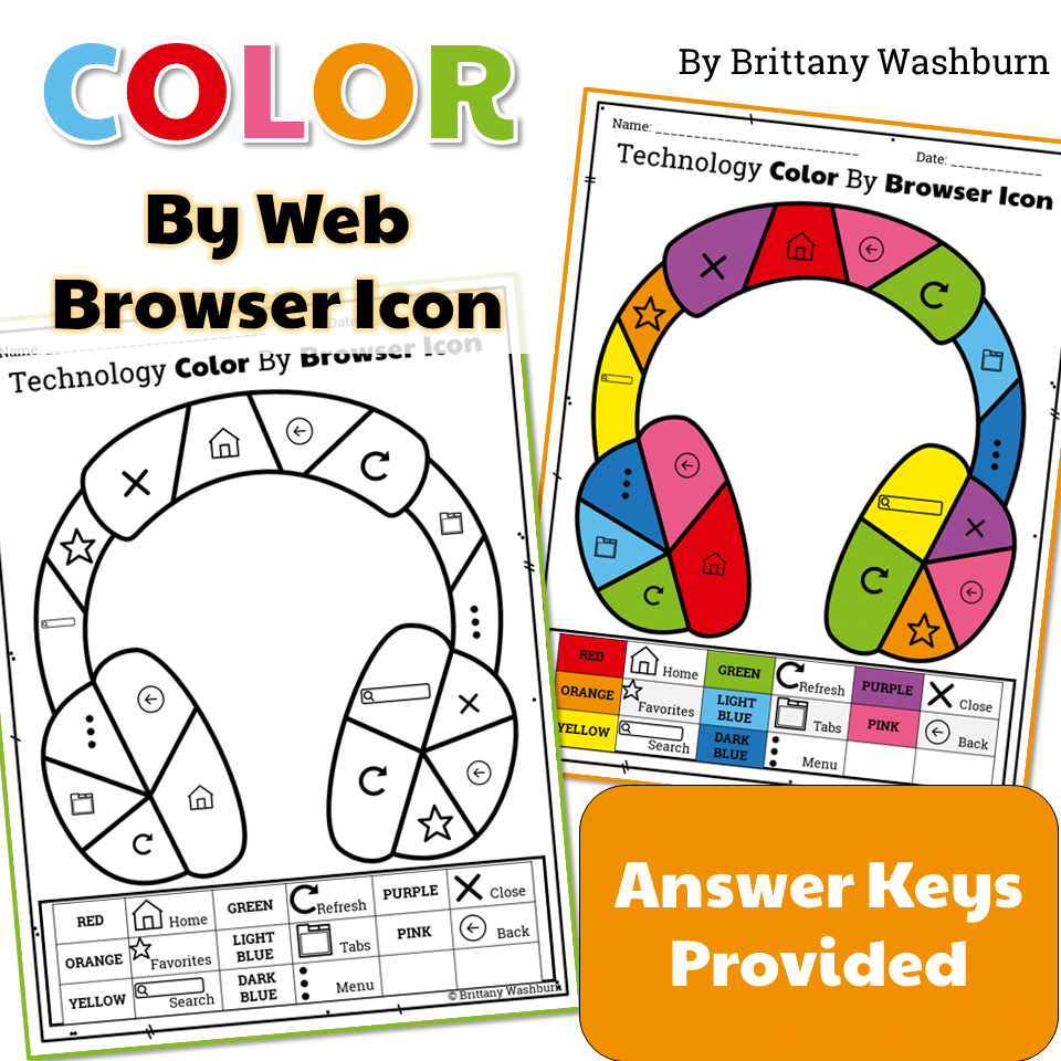 technology color by web browser icons printable worksheets technology