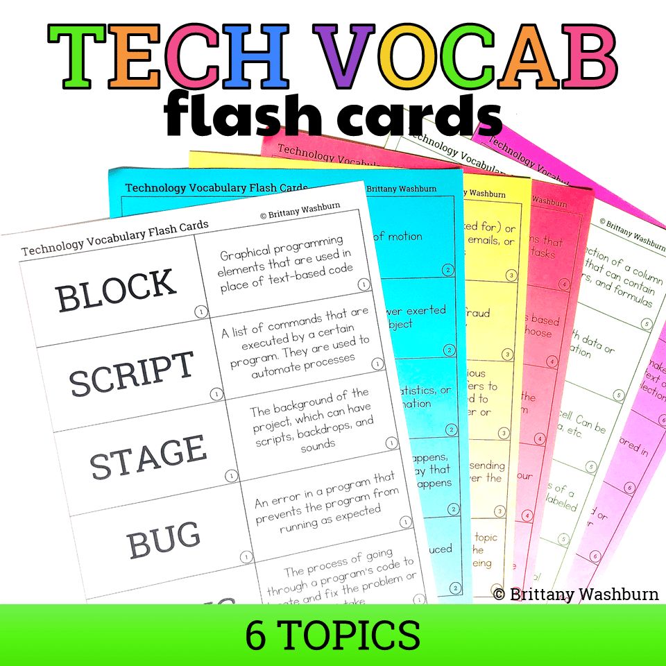 Technology Vocabulary Flash Cards - Technology Curriculum